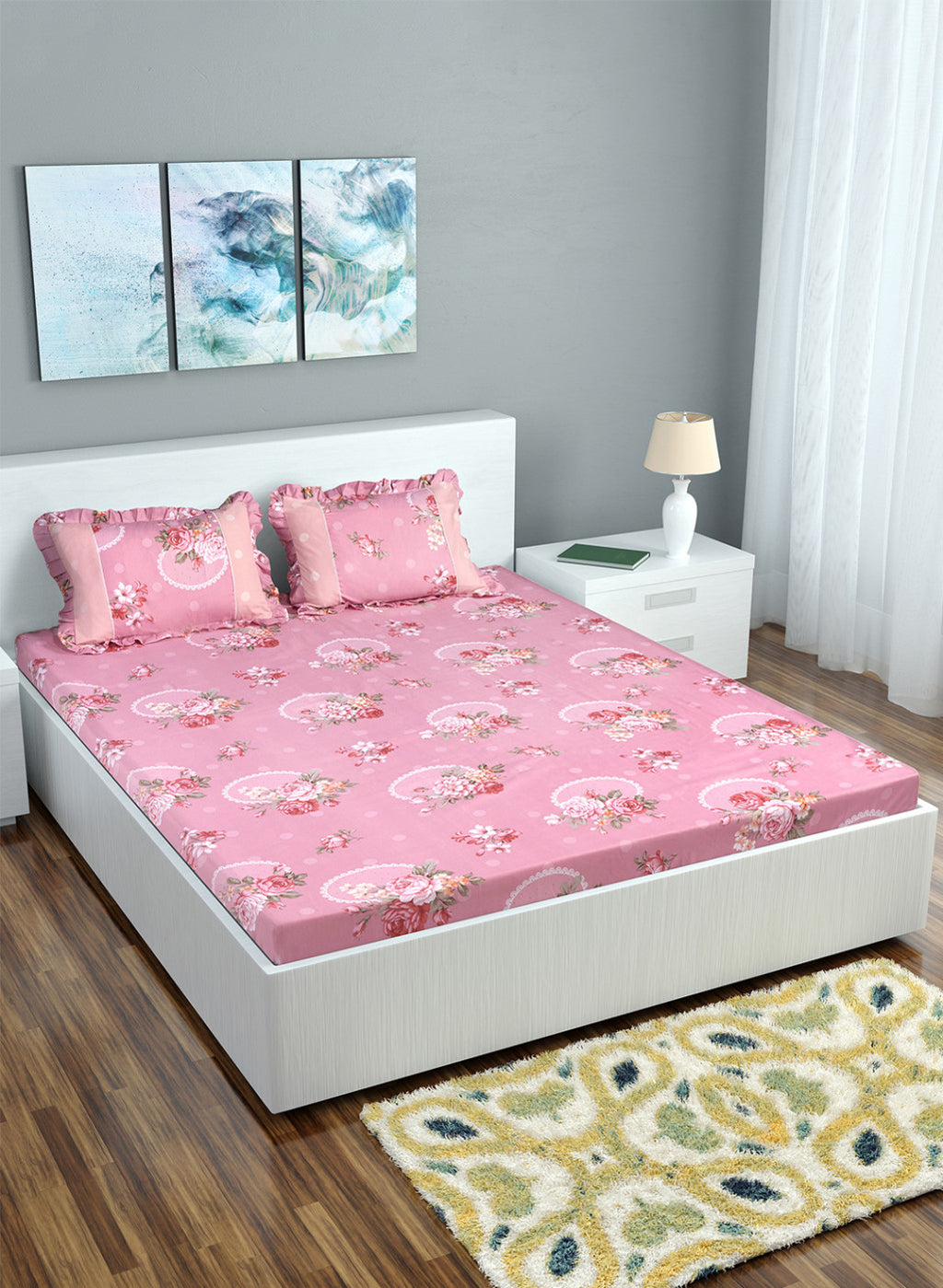 Multi Color 130 GSM Bedsheet with 2 Pillow Covers