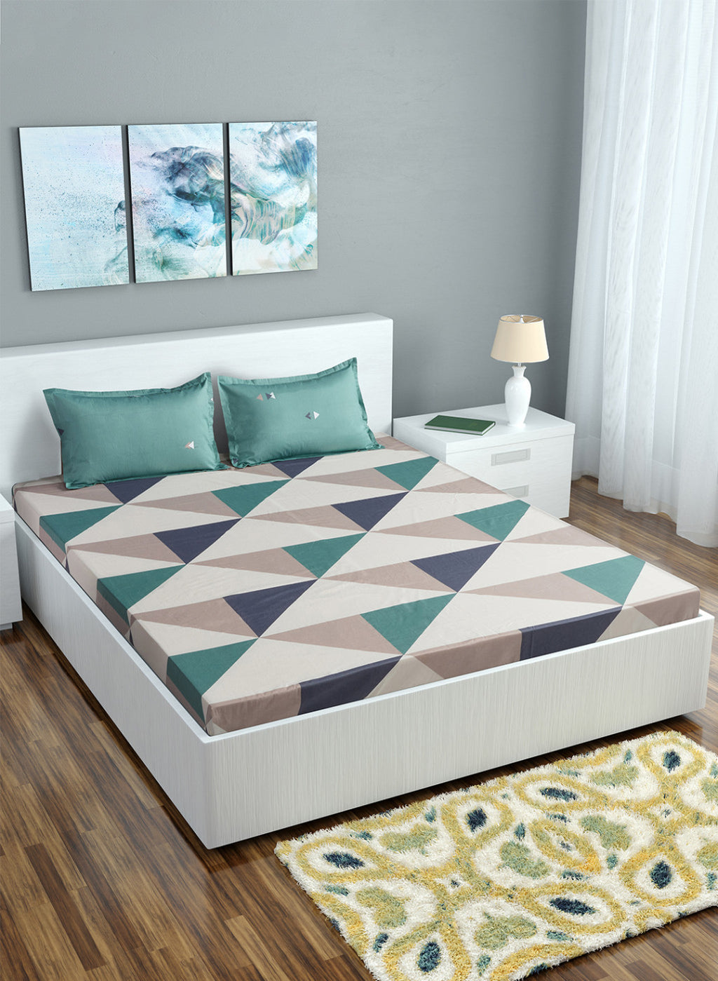 Multi Color 128/68 TC Bedsheet with 2 Pillow Covers
