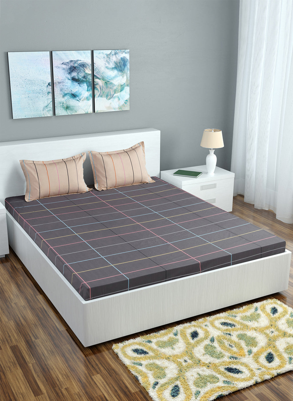 Multi Color 128/68 TC Bedsheet with 2 Pillow Covers