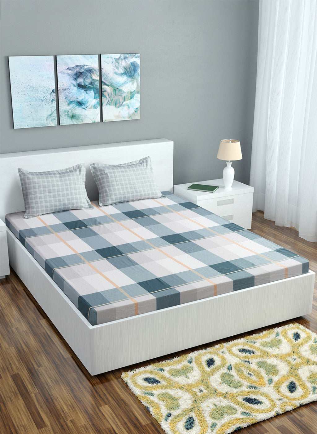 Multi Color 128/68 TC Bedsheet with 2 Pillow Covers