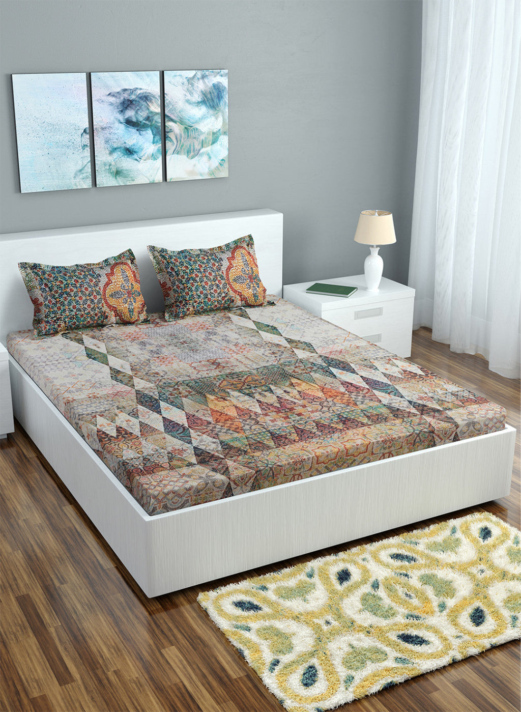 Multi Color 200 TC Bedsheet with 2 Pillow Covers