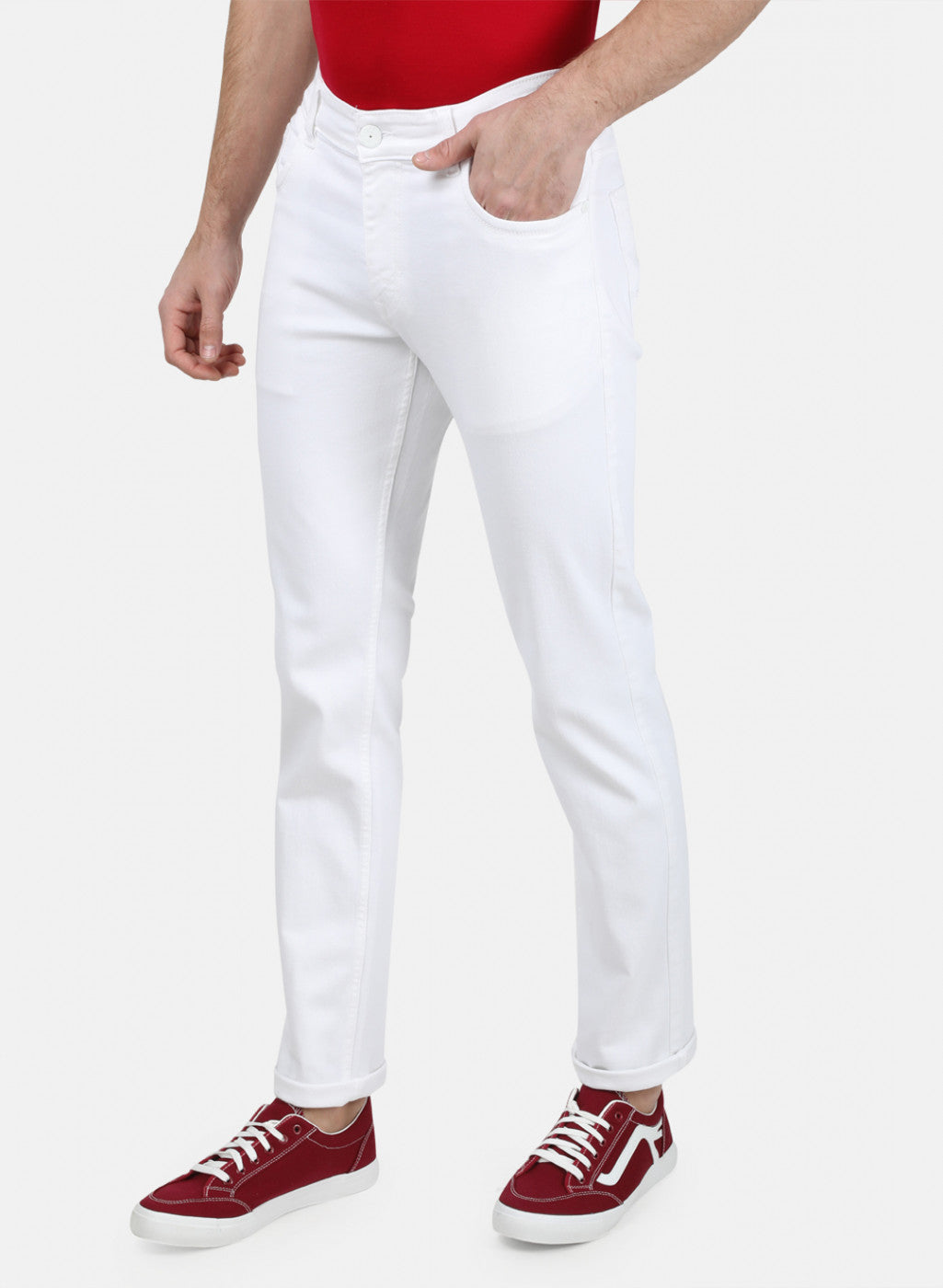 Mens White Narrow Denim