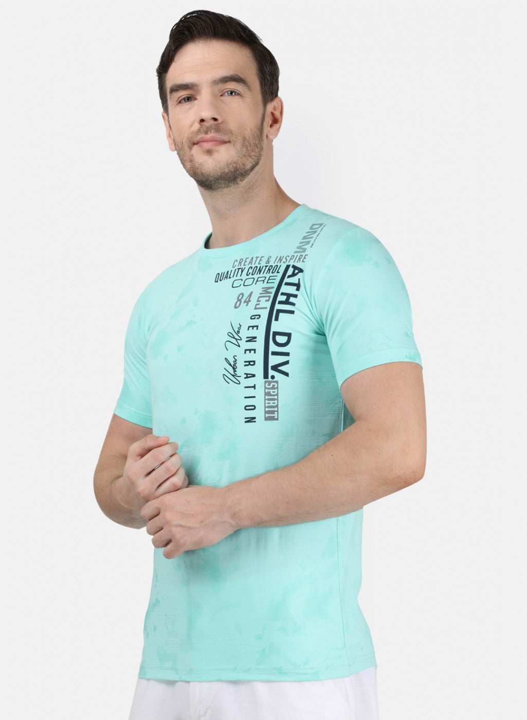 Mens Sea Green Printed T-Shirt