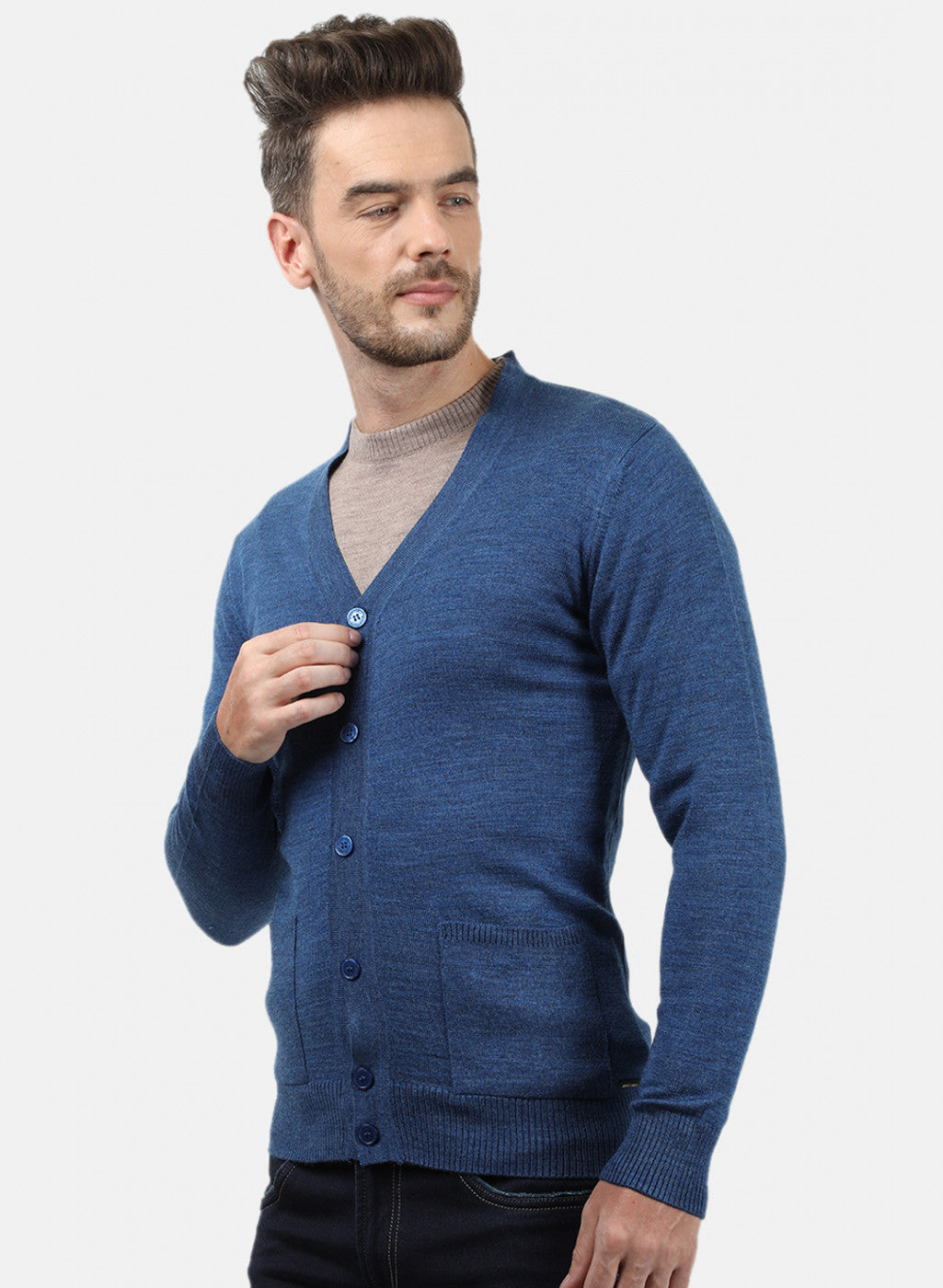 Men Blue Solid Cardigan