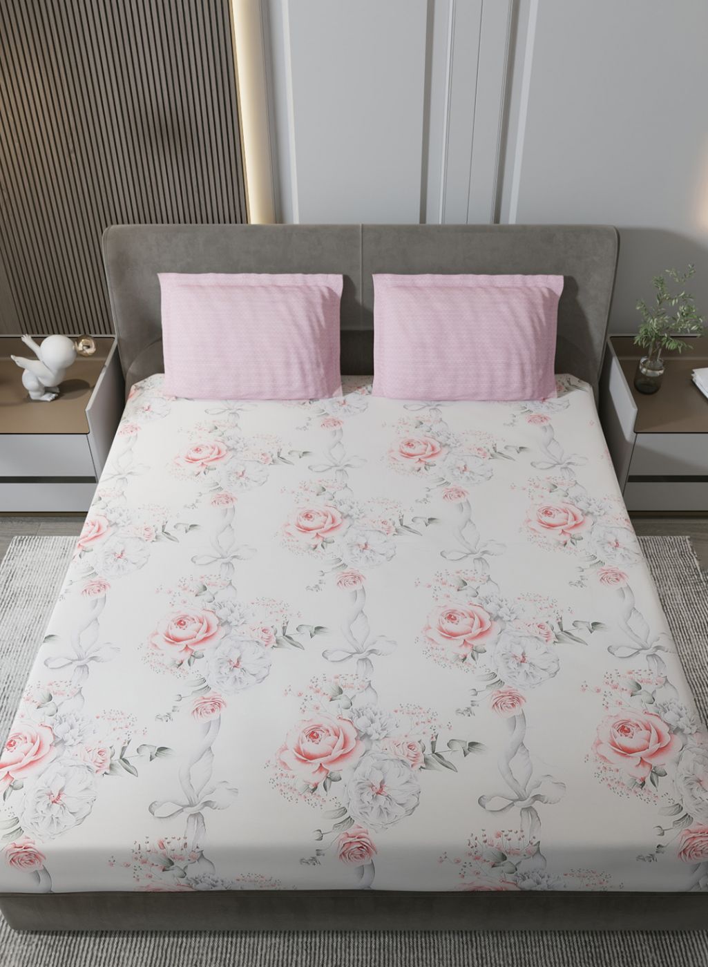 200TC Pure Cotton Queen Bedsheet with 2 Pillow Covers