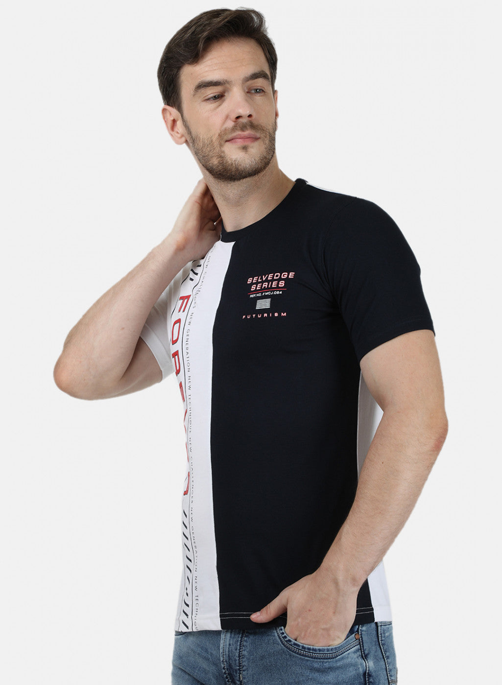 Mens Off White Printed Round Neck T-Shirts