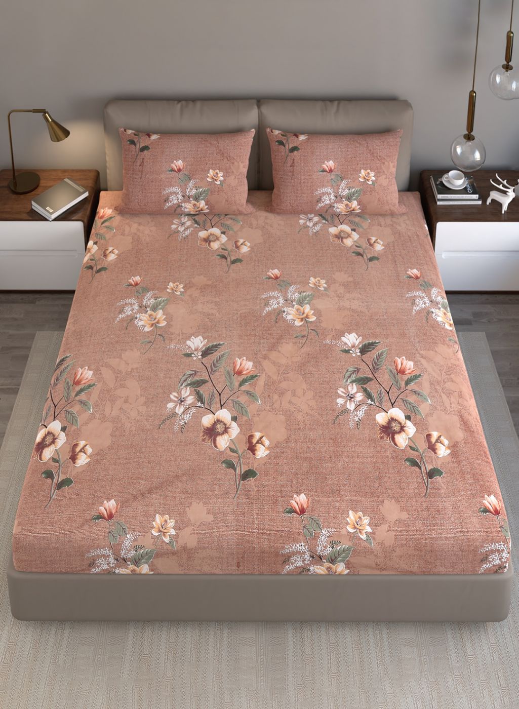 130 GSM Polyester Queen Bedsheet with 2 Pillow Covers