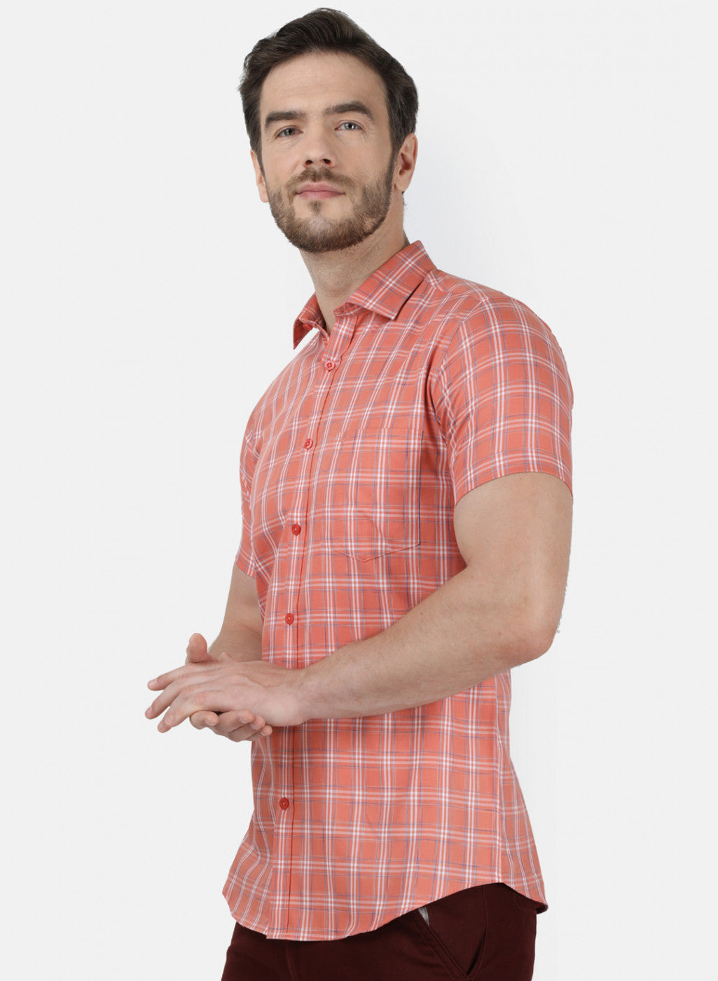 Mens Orange Check Shirt