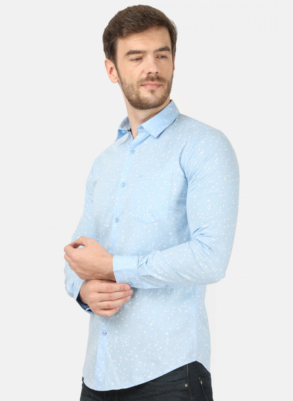 Mens Sky Blue Printed Shirt