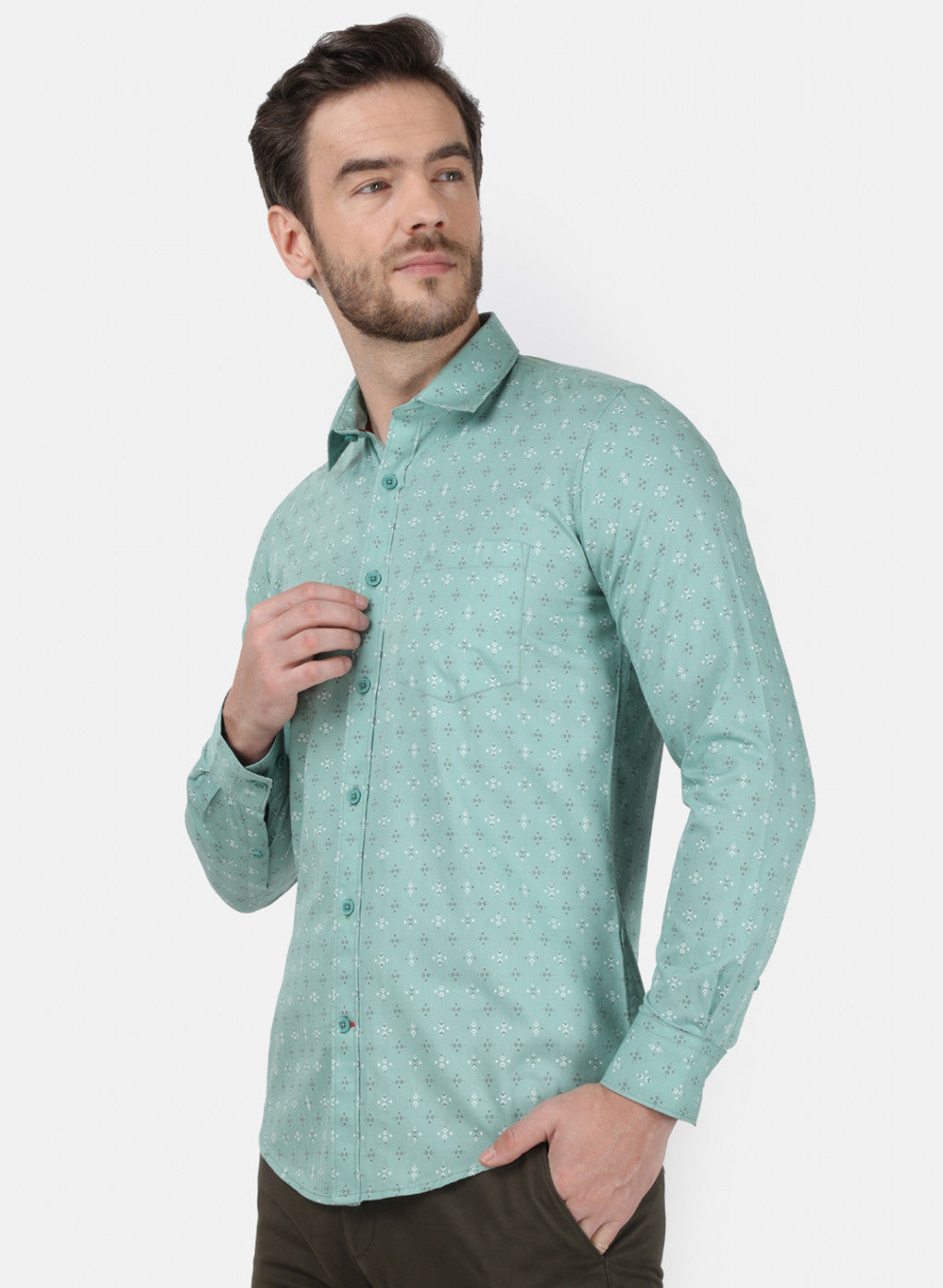 Mens Green Printed Shirt