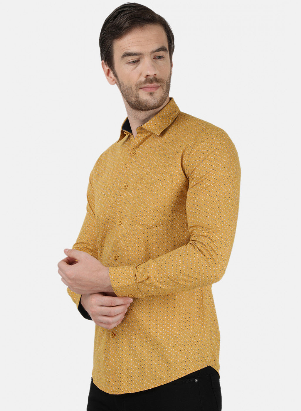 Mens Mustard Printed Shirt