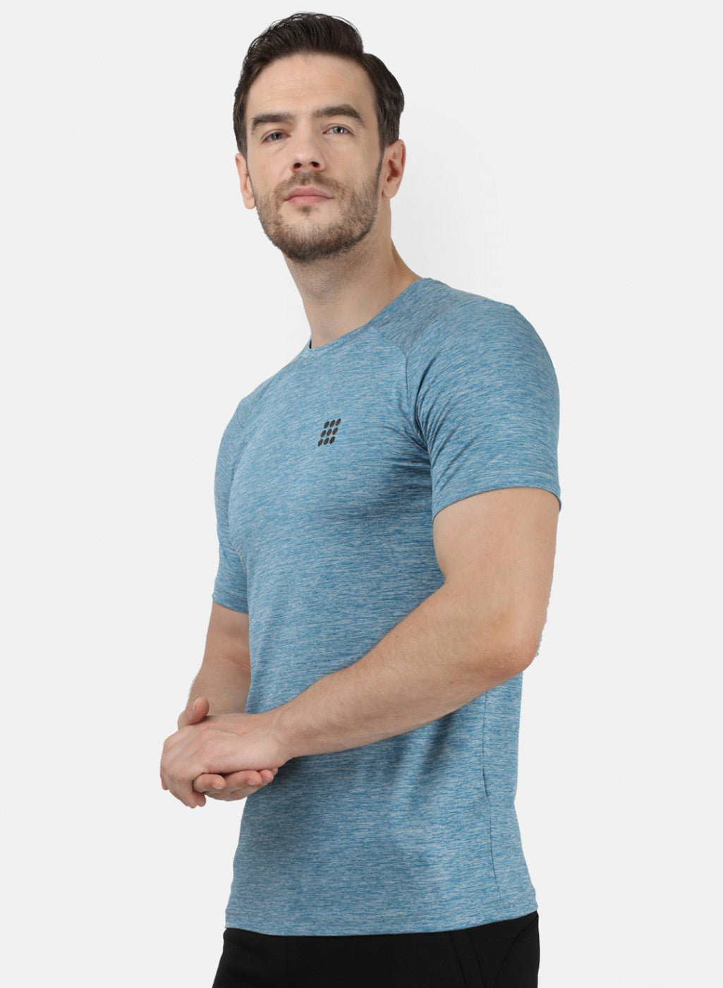 Mens Blue Self Design T-Shirt