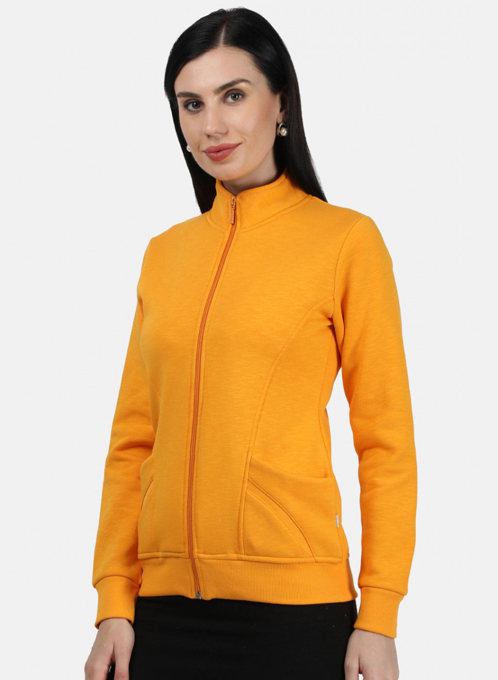 Women Mustard Plain Sweatshirt