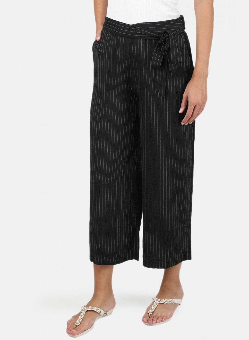 Womens Black Stripe Palazzo