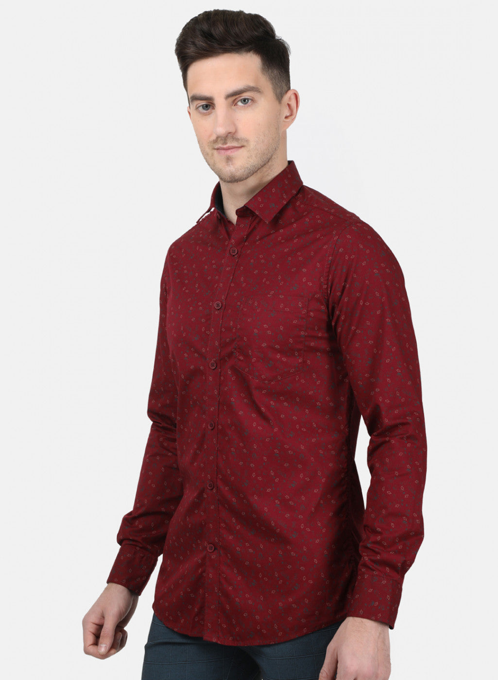 Mens Maroon Printed Shirt