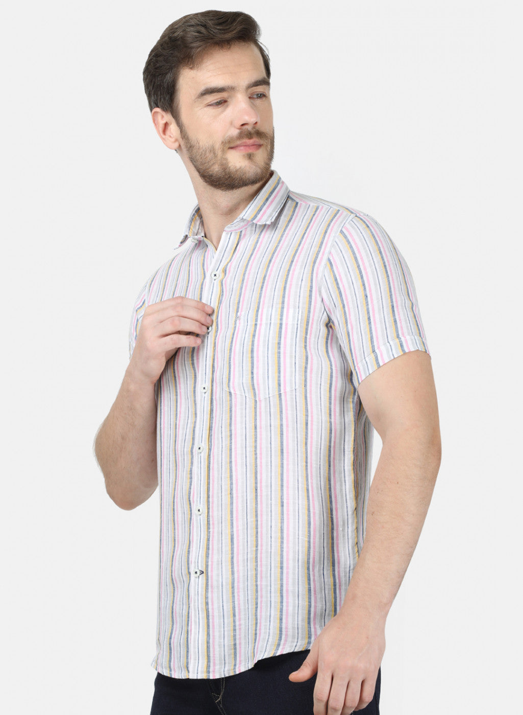 Mens Pink Stripe Linen Shirt