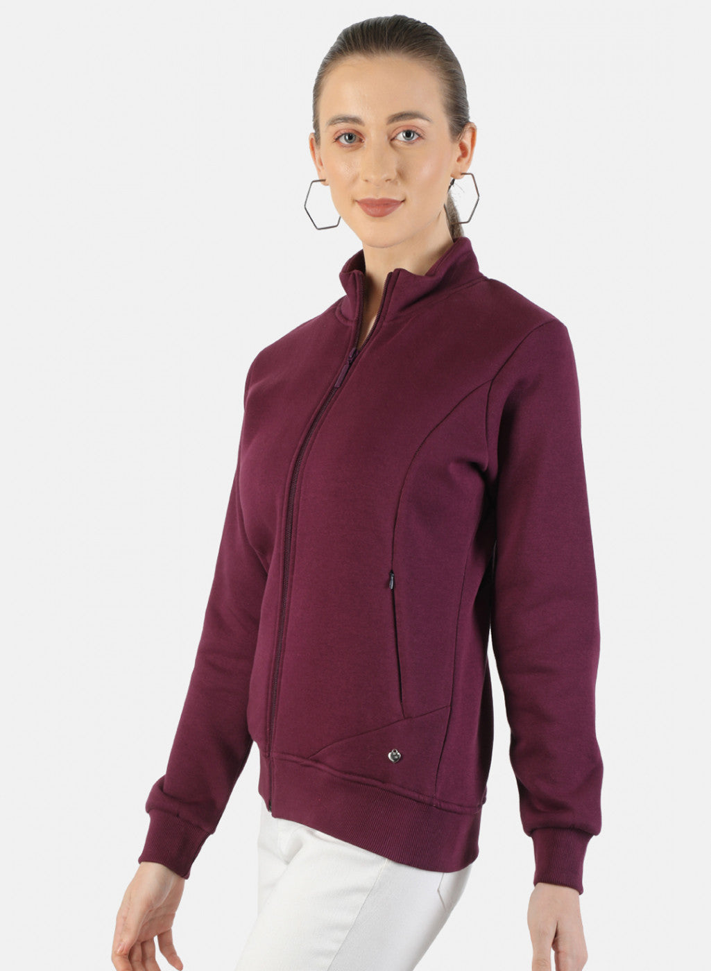 Women Purple Plain Sweatshirt