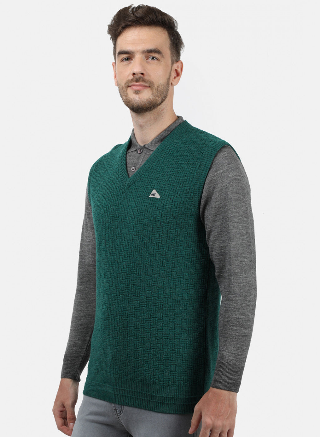 Men Green Self Sweater