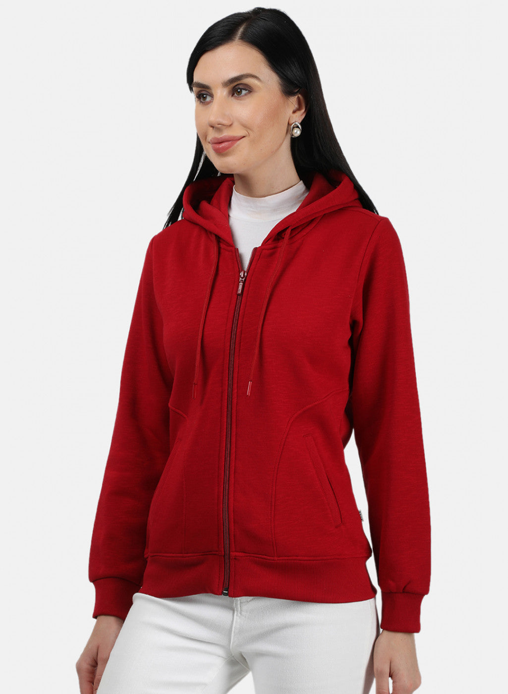 Women Red Plain Sweatshirt