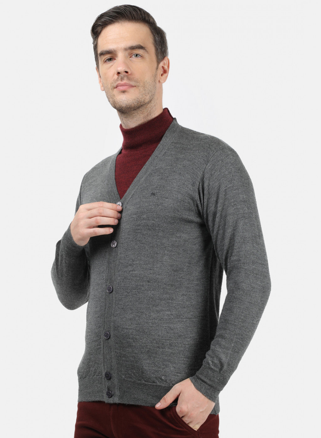 Men Grey Solid Cardigan