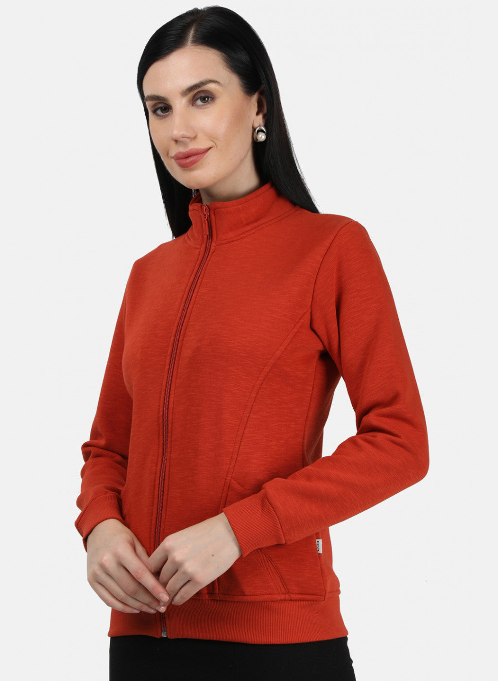 Women Orange Plain Sweatshirt