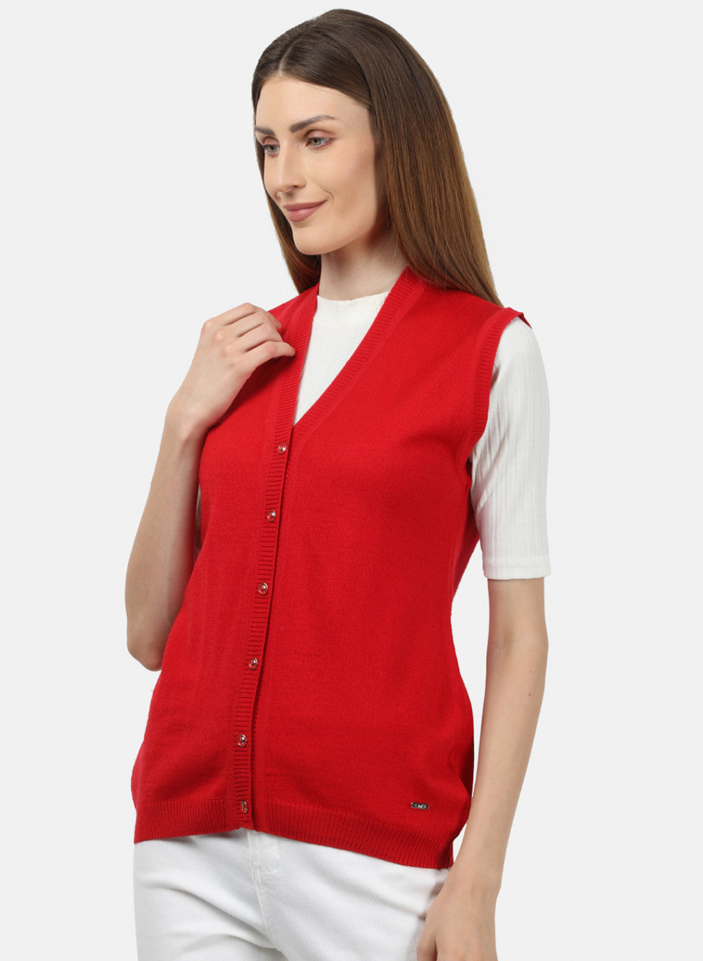 Women Red Solid Cardigan