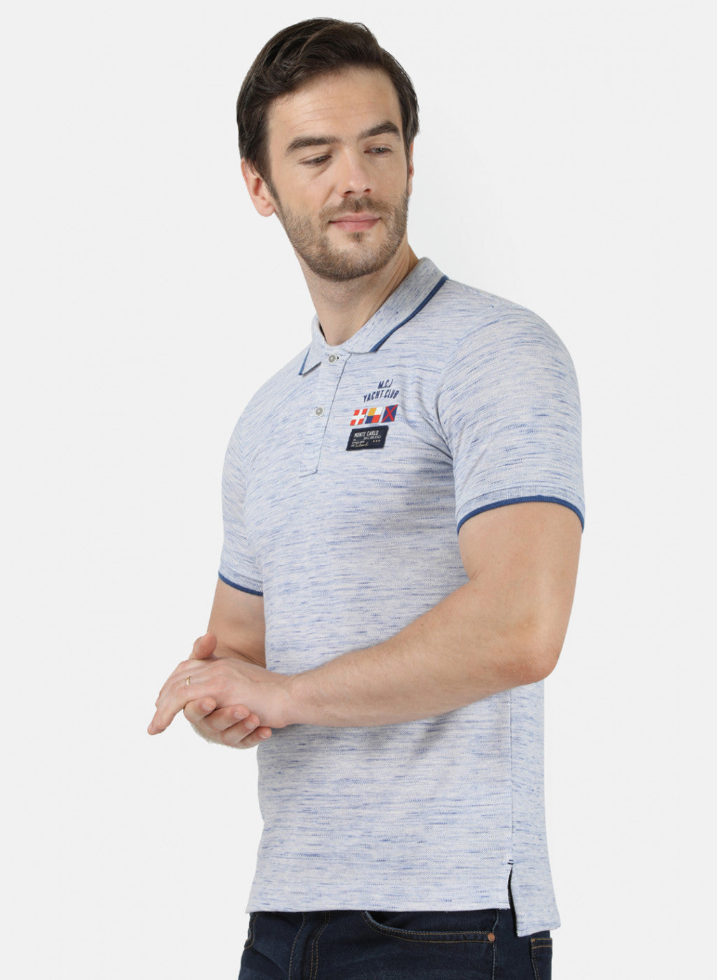 Mens Bluish Grey Printed T-Shirt