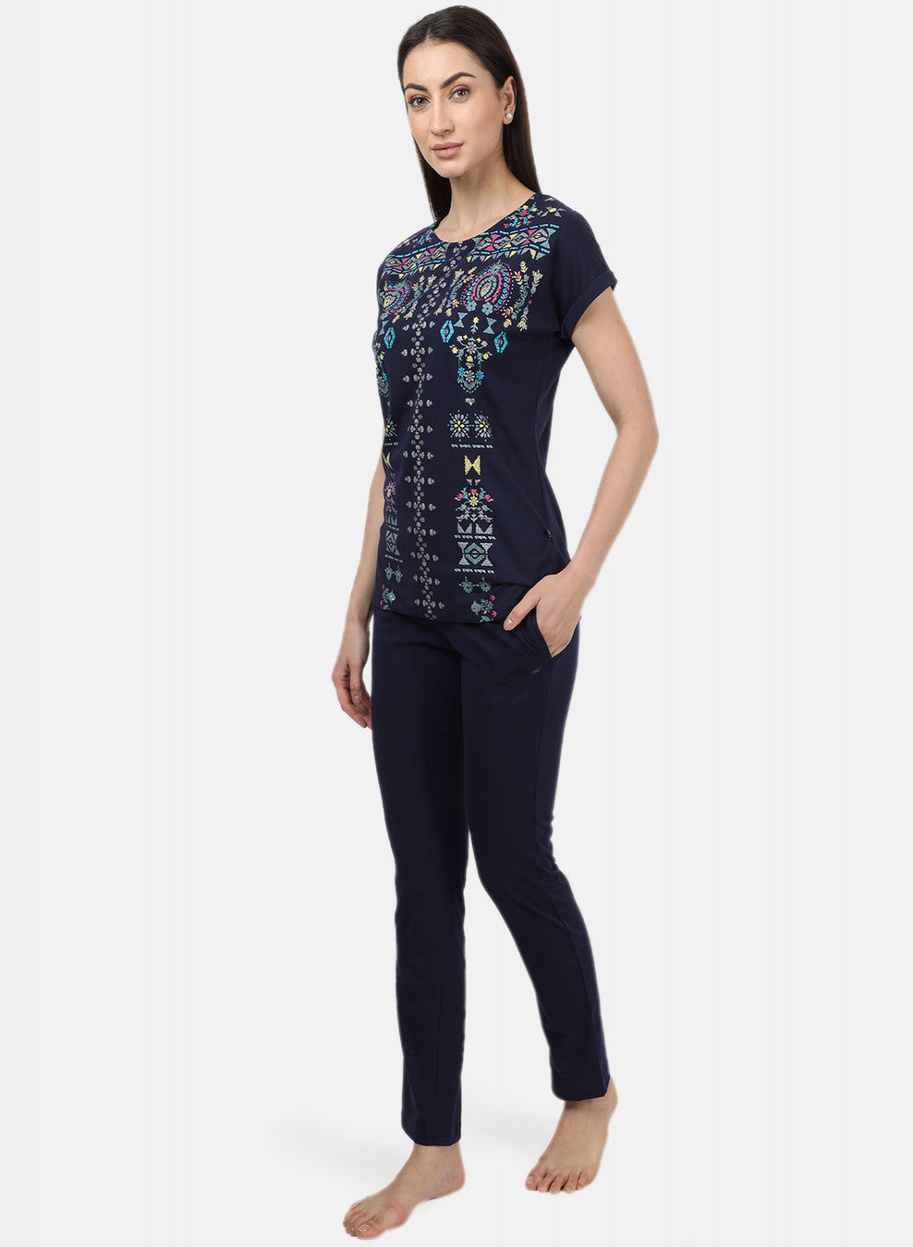 Womens Navy Blue Printed Lower Sets