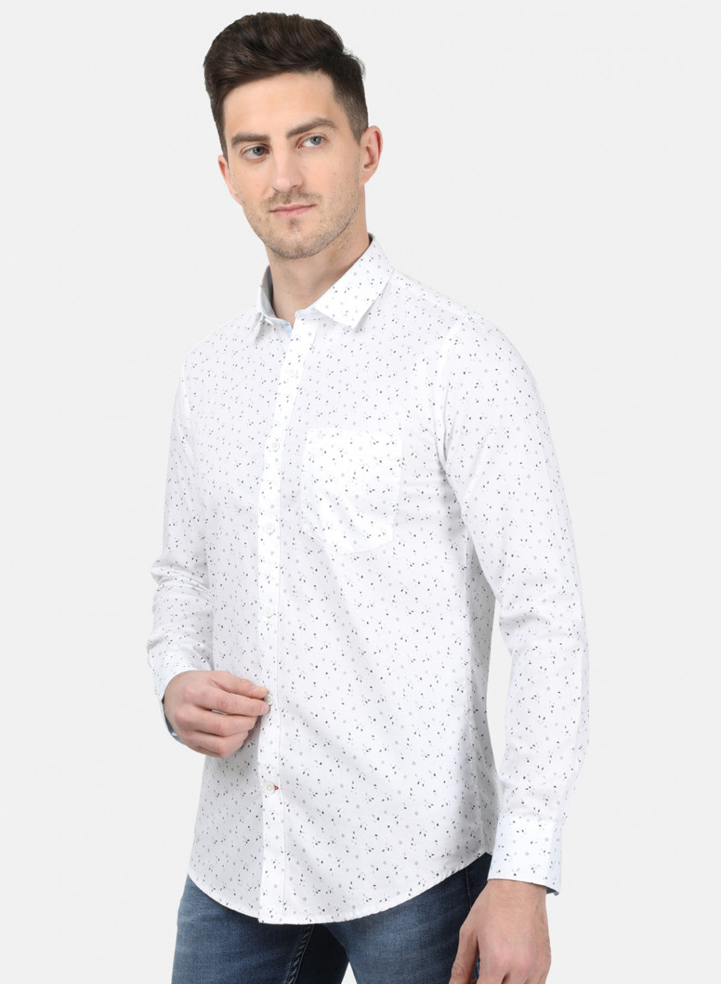 Mens White Printed Shirt