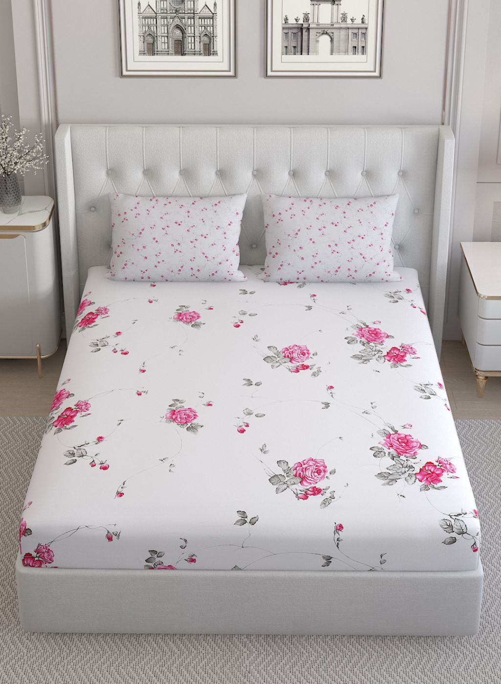 200TC Pure Cotton Queen Bedsheet with 2 Pillow Covers