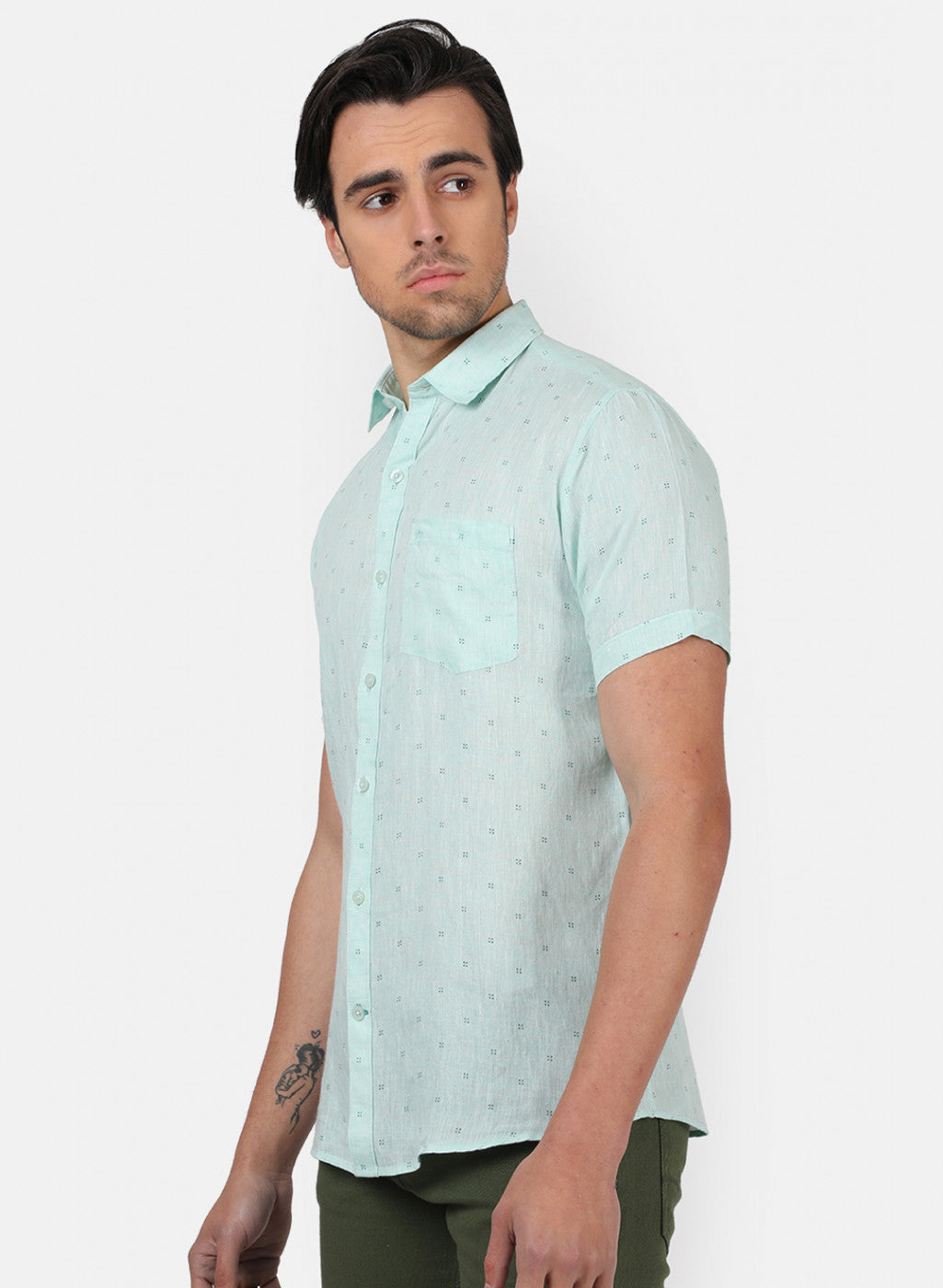 Men Blue Printed Linen Shirt