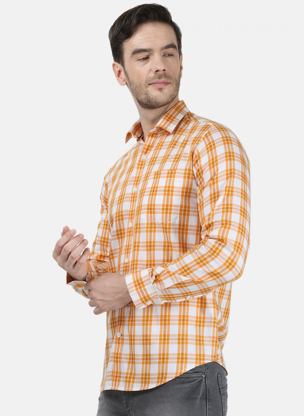 Mens Orange Check Shirt