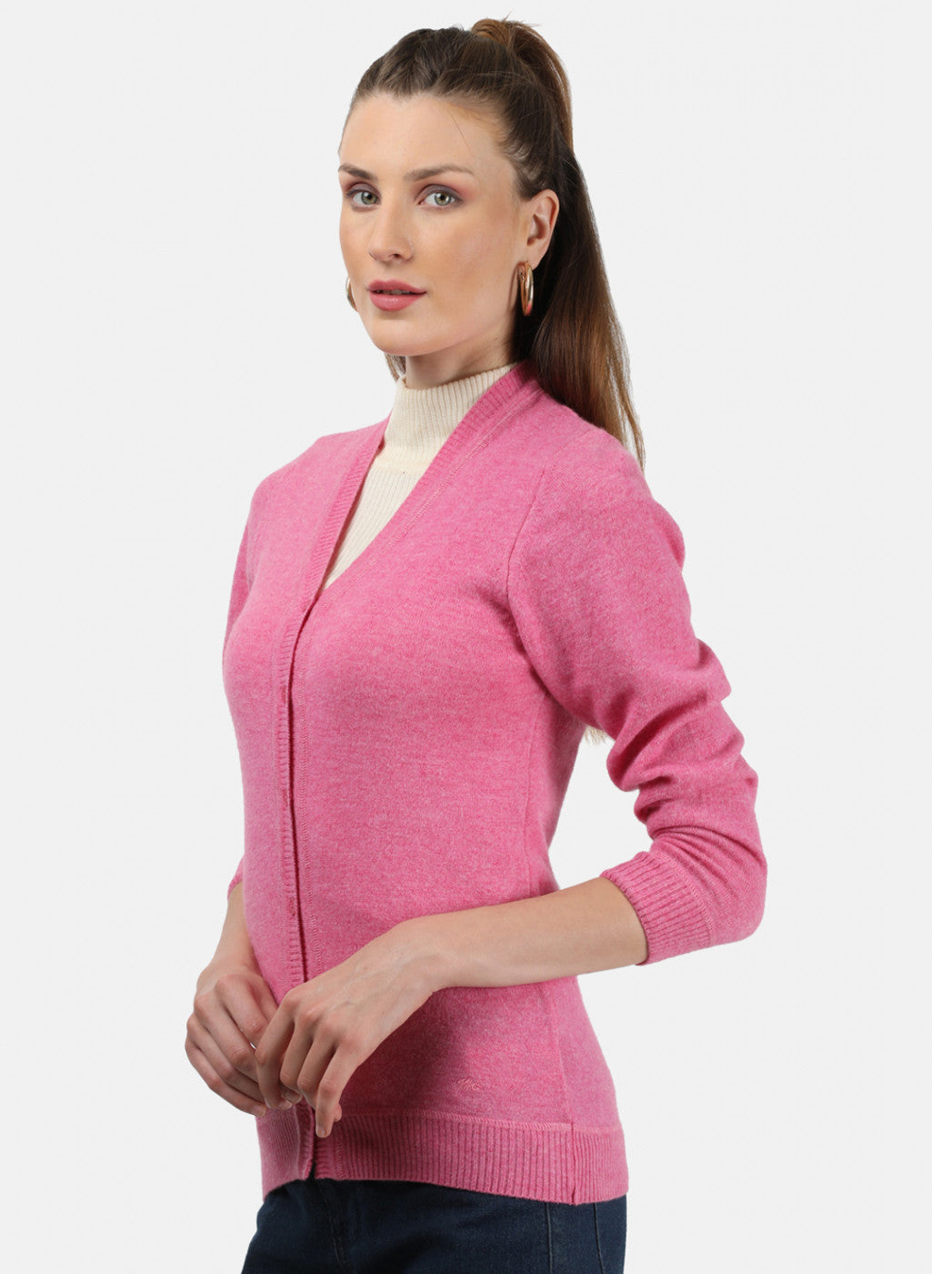 Women Pink Solid Cardigan