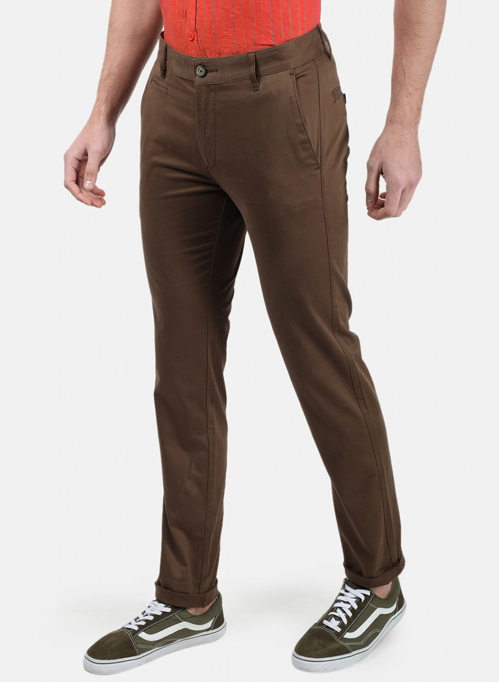 Men Brown Plain Trousers