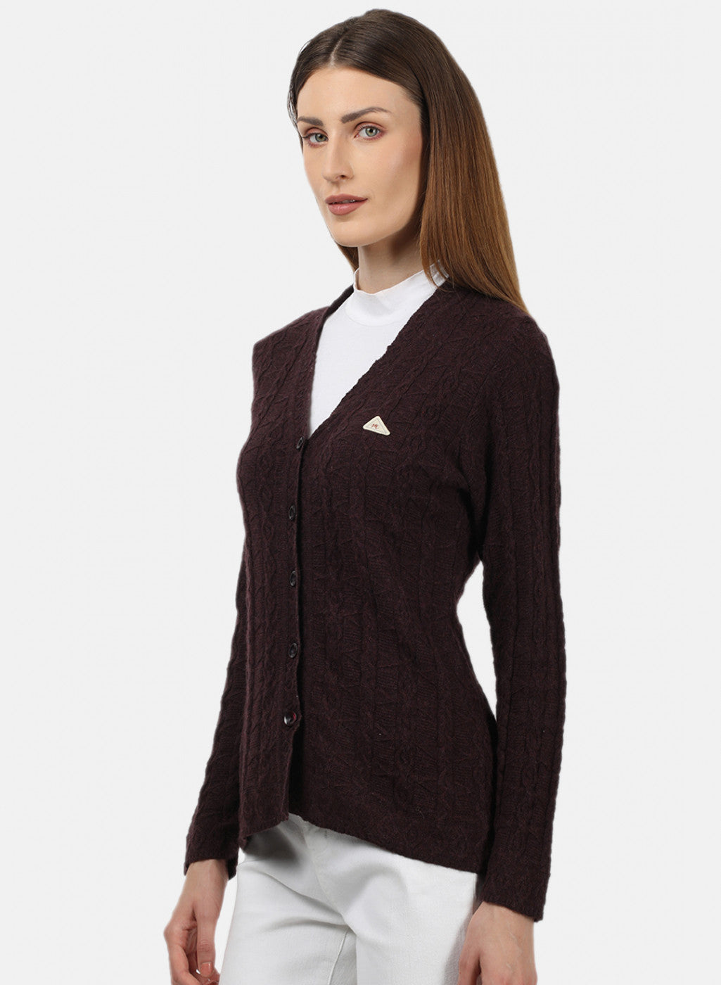 Women Purple Self Design Cardigan
