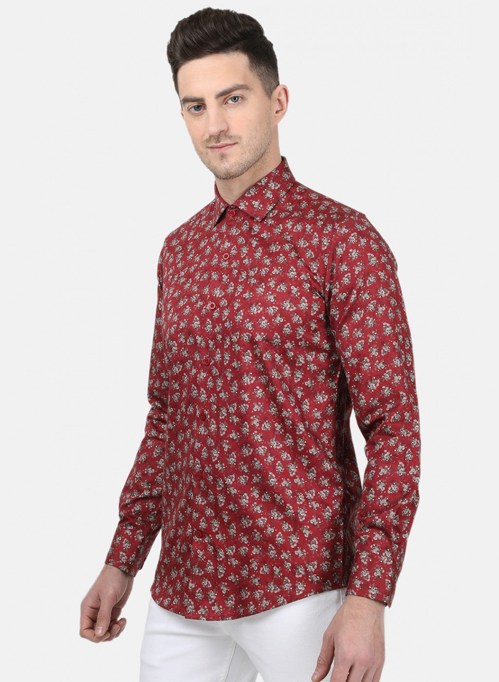 Mens Maroon Printed Shirt