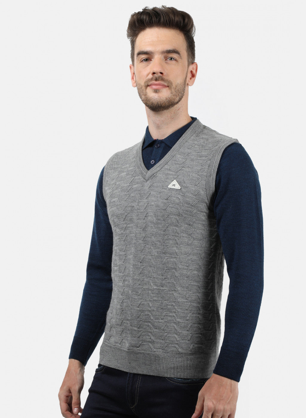 Men Grey Self Sweater