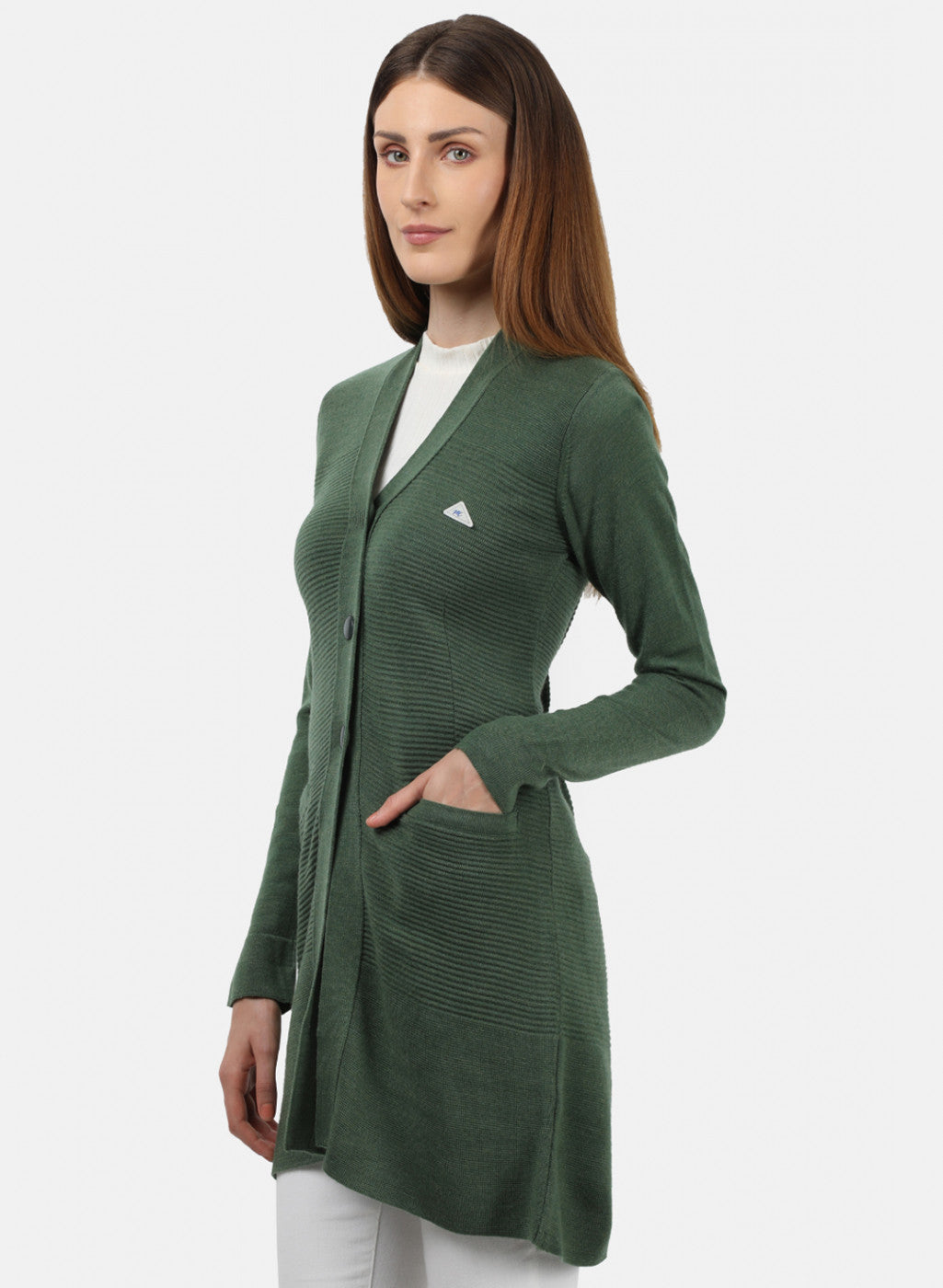 Women Green Self Design Cardigan
