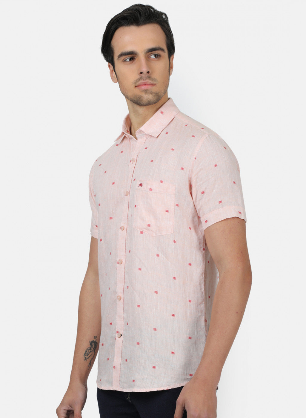 Men Peach Printed Linen Shirt