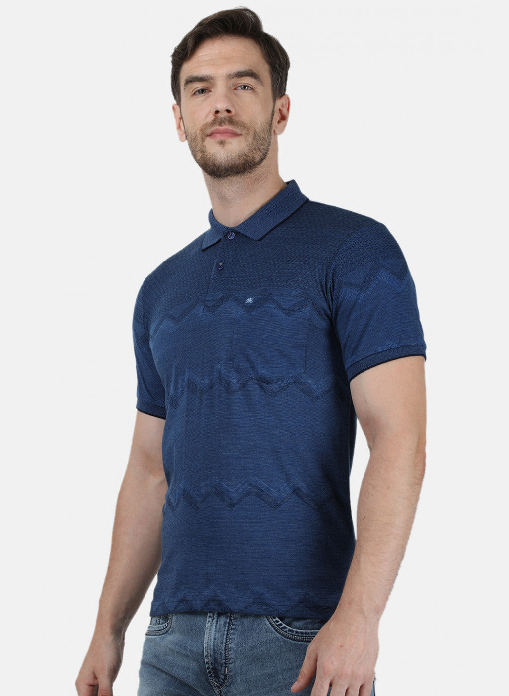 Mens NAvy Blue Stripe Collar T-Shirts