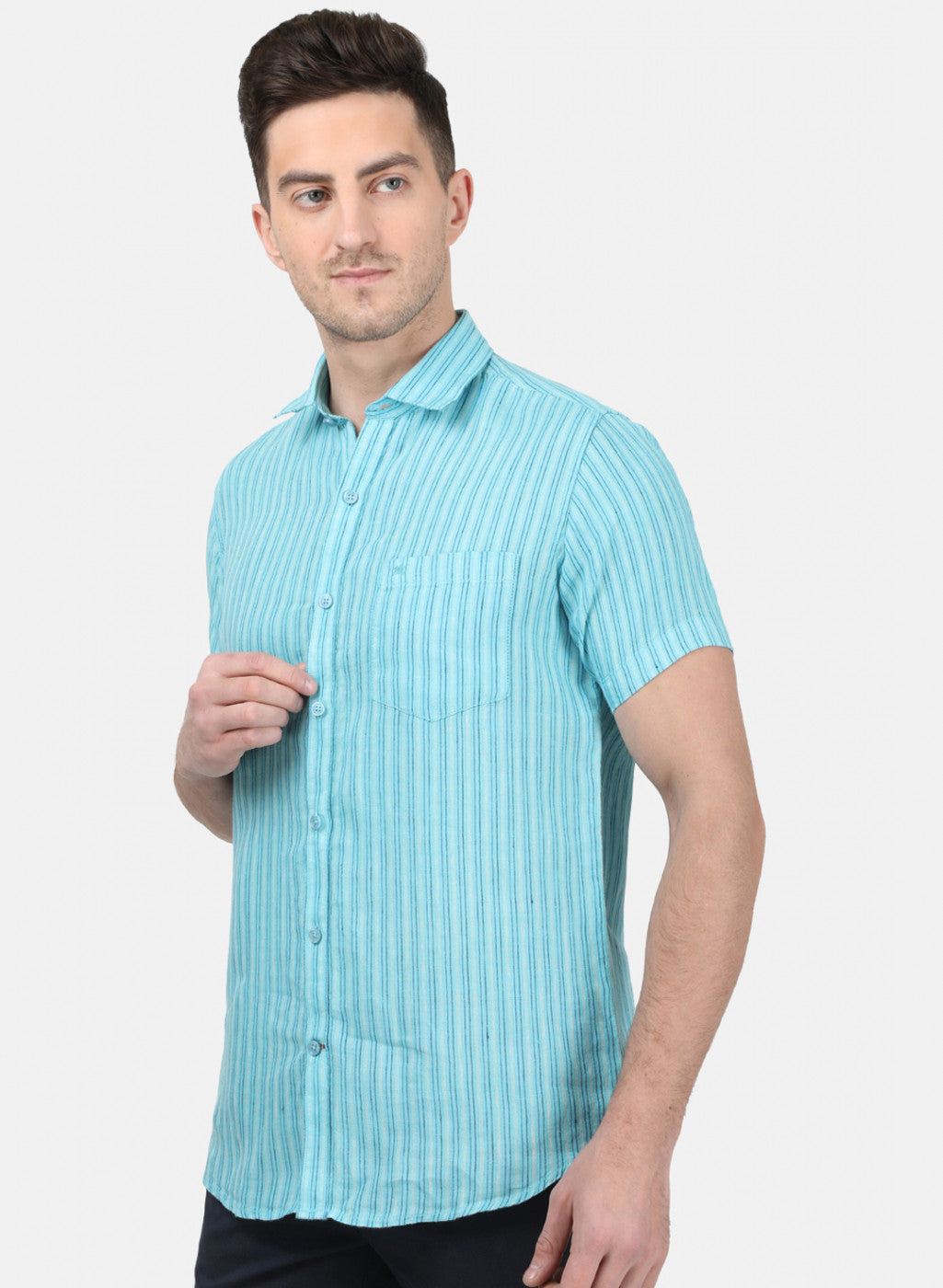 Mens Blue Stripe Linen Shirt