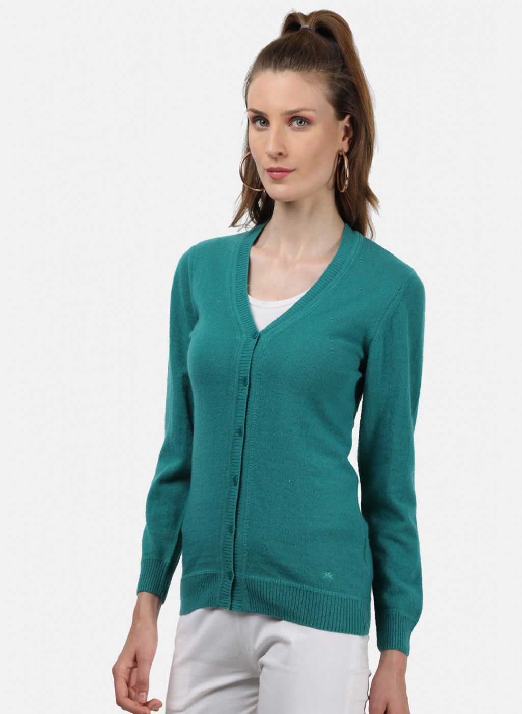 Women Sea Green Solid Cardigan