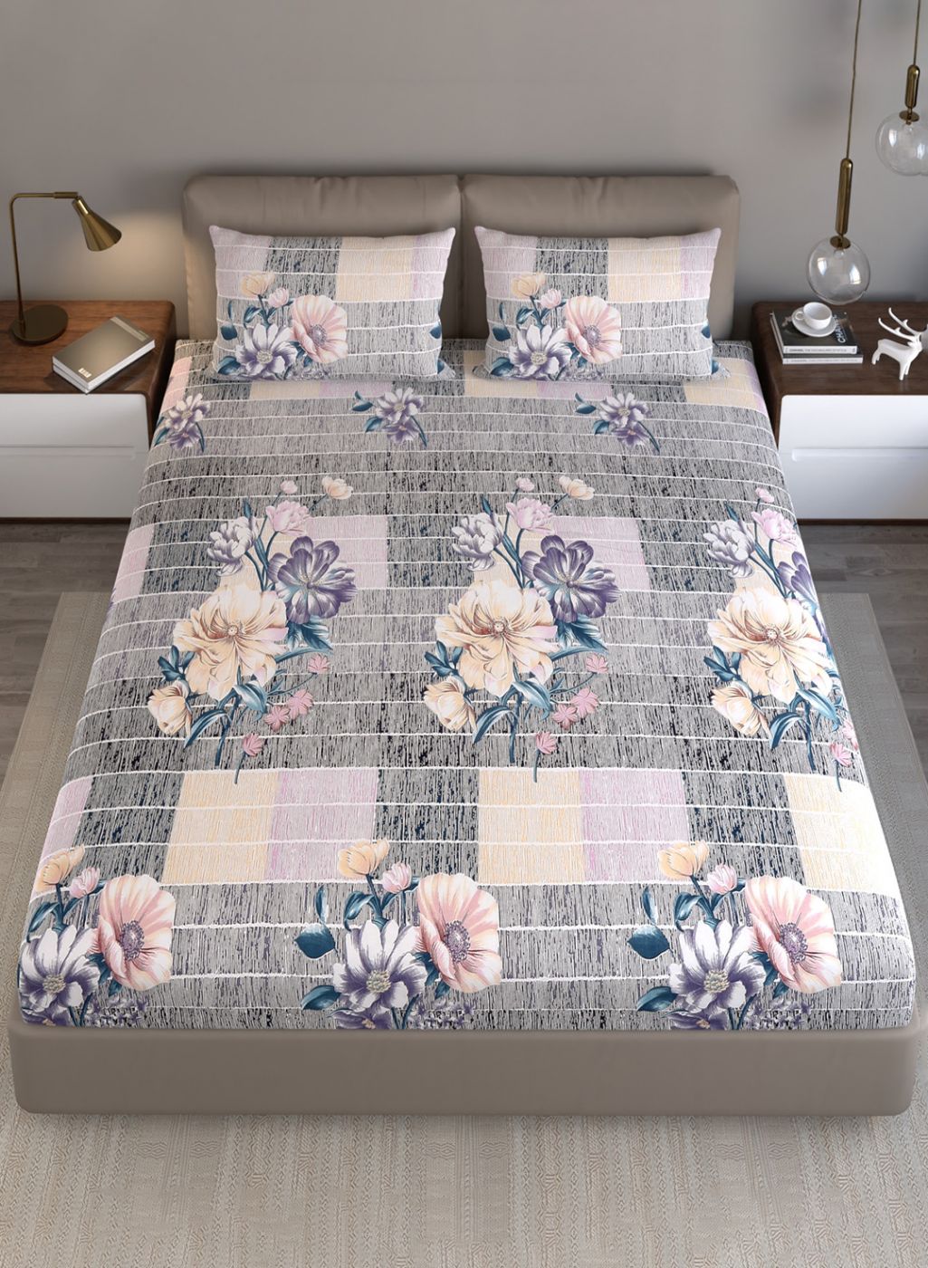 130 GSM Polyester Queen Bedsheet with 2 Pillow Covers