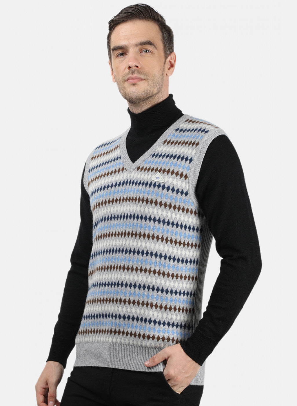 Men Grey Solid Sweater