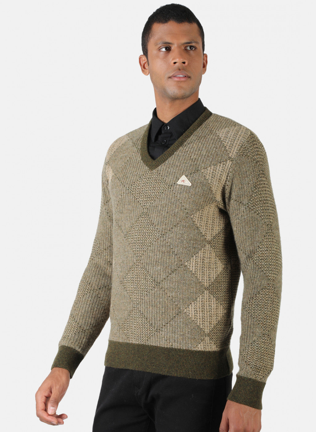 Men Brown & Green Solid Pullover