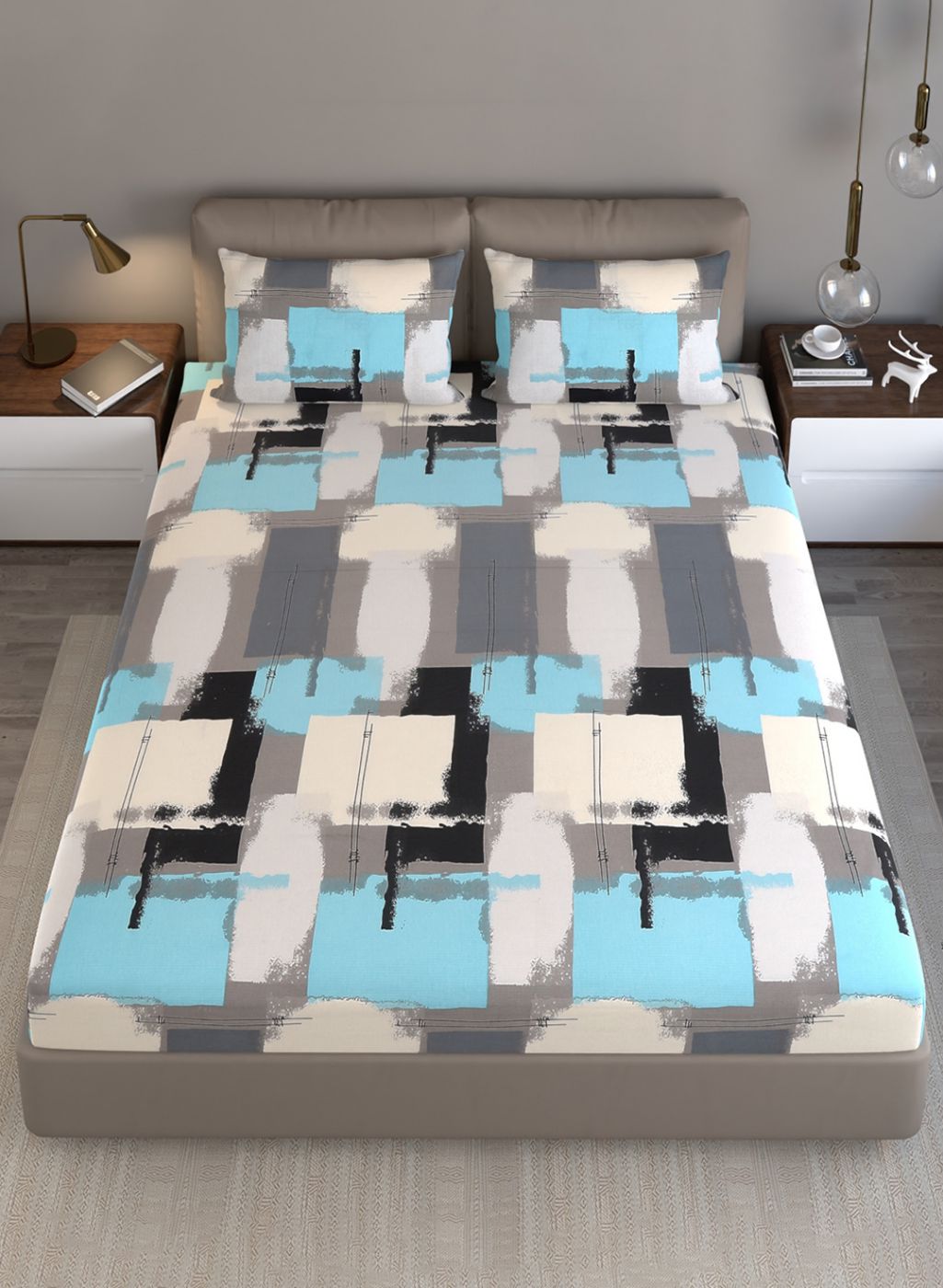 140TC Pure Cotton Queen Bedsheet with 2 Pillow Covers
