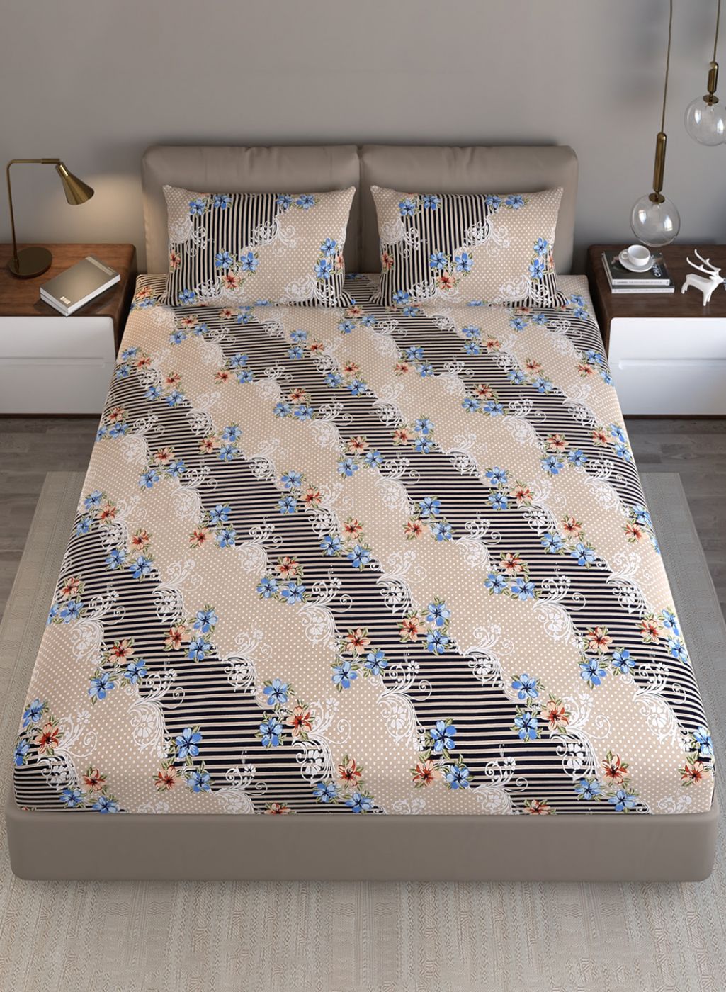 130 GSM Polyester Queen Bedsheet with 2 Pillow Covers