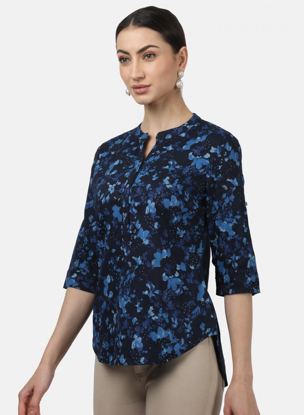 Womens Navy Blue Printed Tops