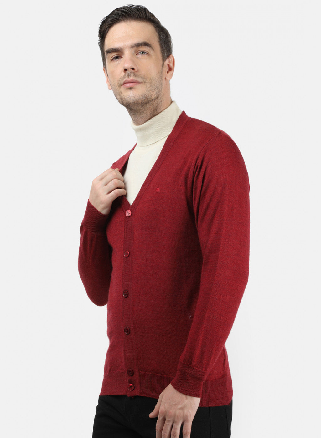 Men Maroon Solid Cardigan