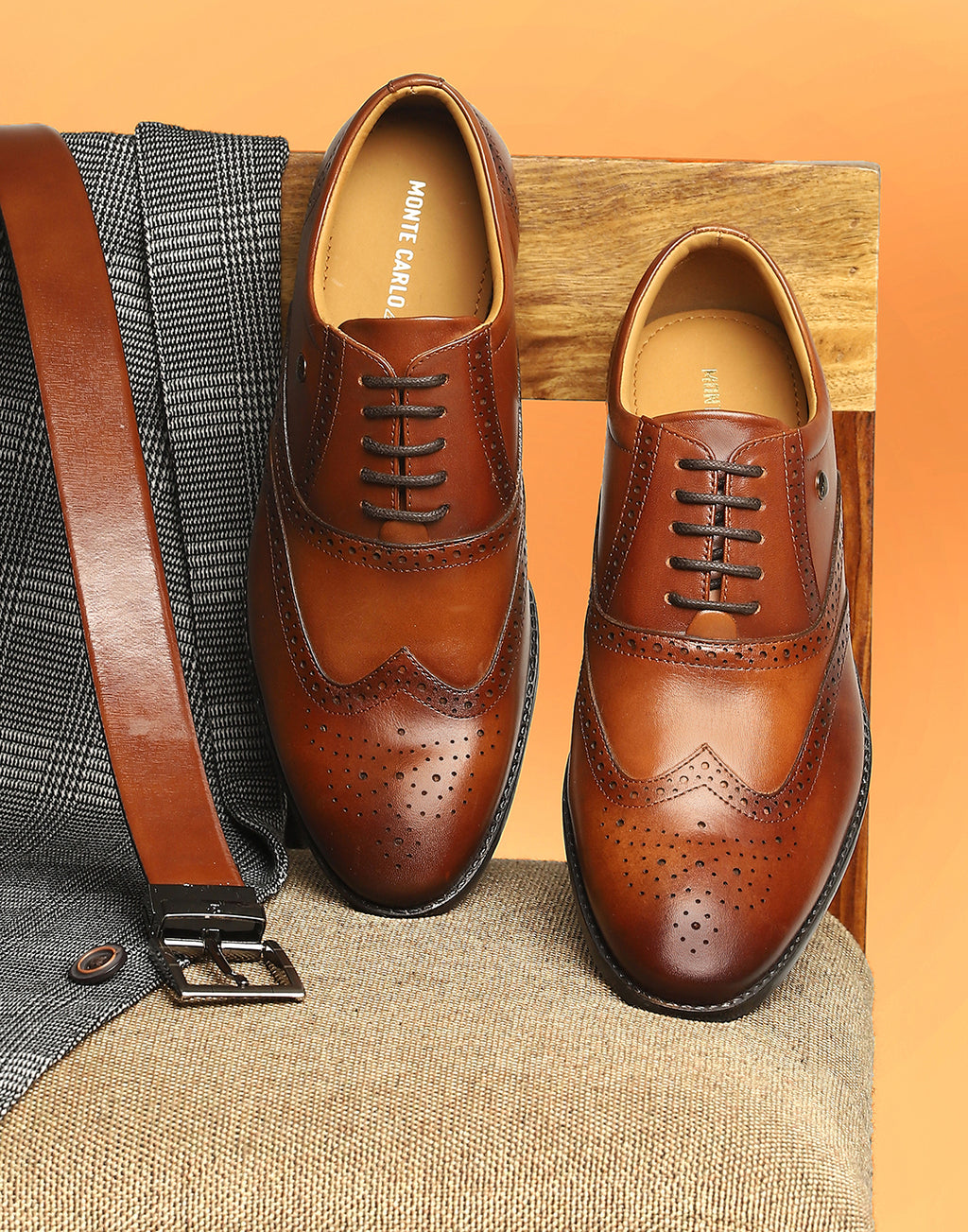 Buy Men Tan Leather Formal Brogues Online in India Monte Carlo